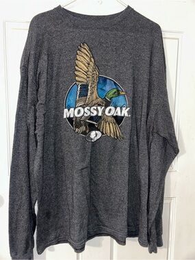 Mossy Oak Charcoal Long Sleeve Tee with Green & Blue Duck Graphic